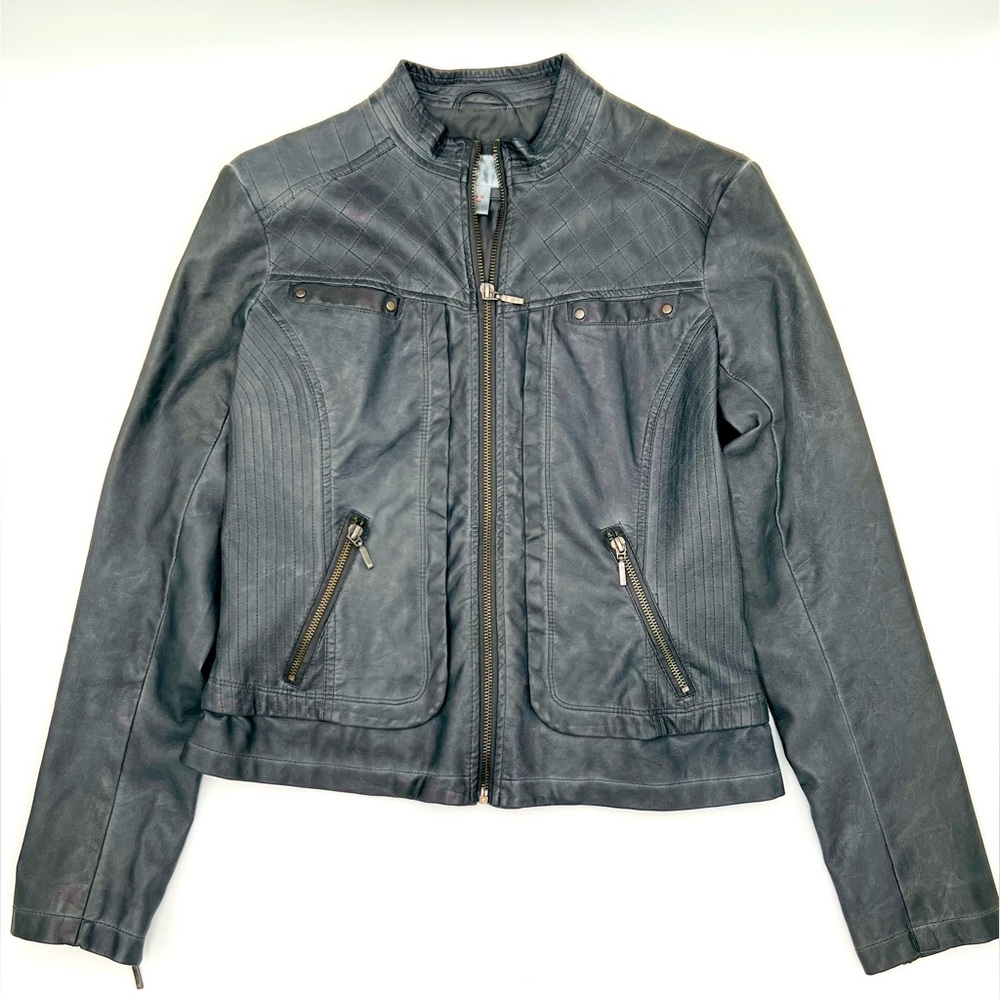 Bernardo/Collection B vegan leather fitted charcoal gray moto-style jacket